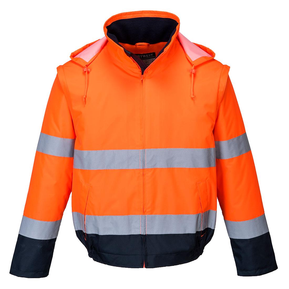 Hi-Vis 2-in-1 Contrast Essential Lite Bomber Jacket - Orange/Navy