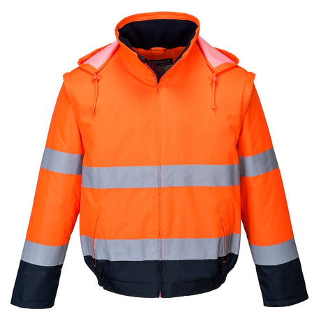 Hi-Vis 2-in-1 Contrast Essential Lite Bomber Jacket - Orange/Navy