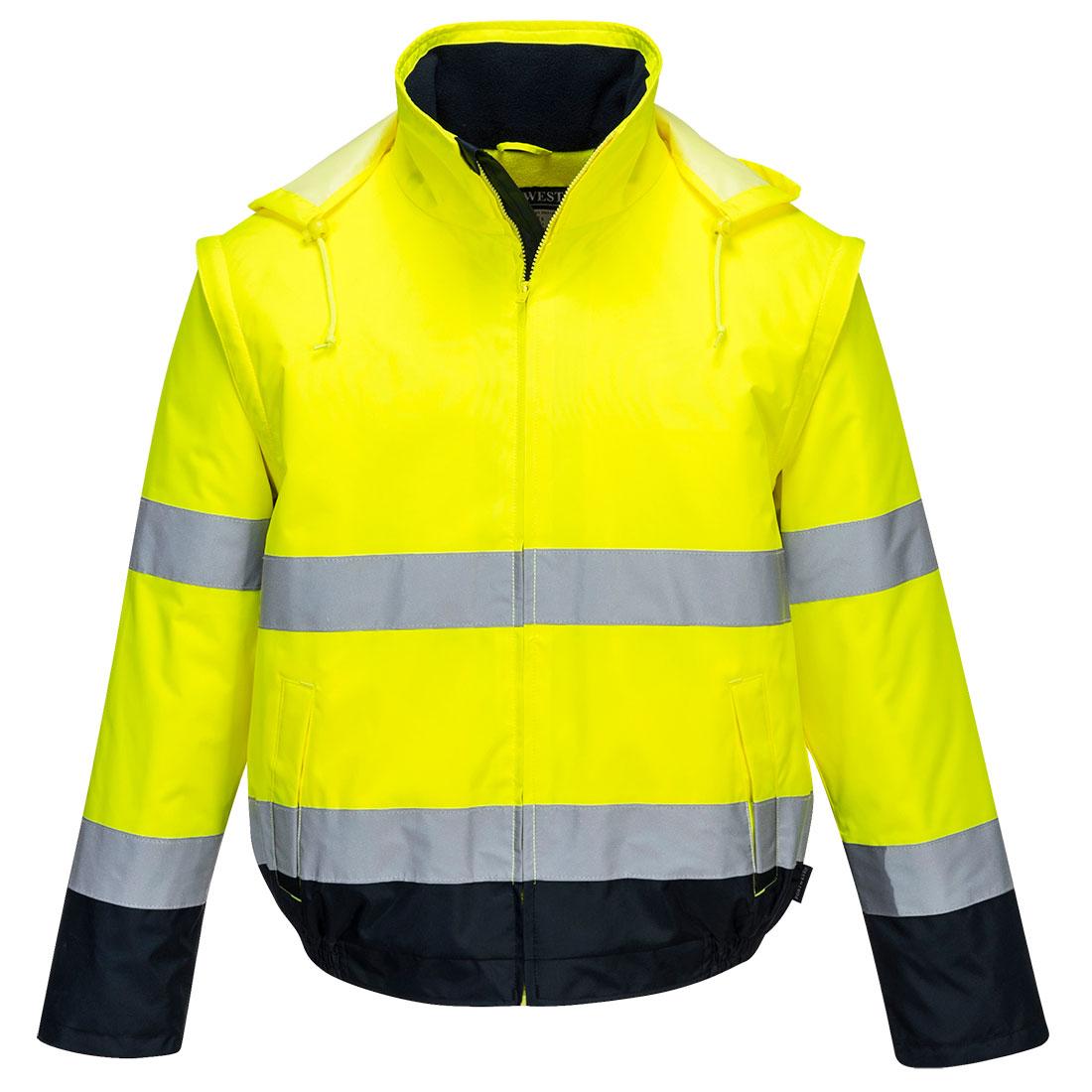 Hi-Vis 2-in-1 Contrast Essential Lite Bomber Jacket - Yellow/Navy