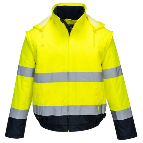 Hi-Vis 2-in-1 Contrast Essential Lite Bomber Jacket - Yellow/Navy