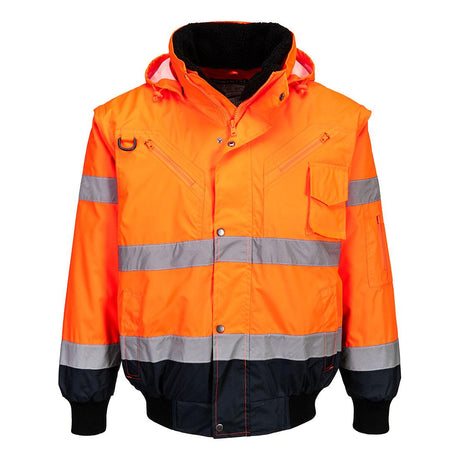 Hi-Vis 3-in-1 Contrast Bomber Jacket - Orange/Navy