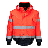 Hi-Vis 3-in-1 Contrast Bomber Jacket - Red/Navy