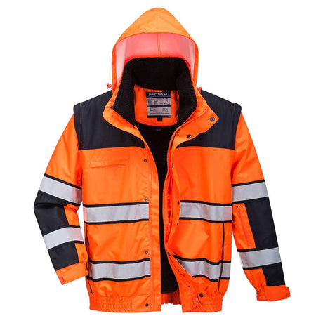 Hi-Vis 3-in-1 Contrast Winter Bomber Jacket - Orange/Black