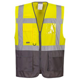 Warsaw Hi-Vis Contrast Executive Vest - Yellow/Grey