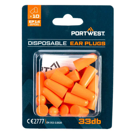 PU Foam Ear Plugs Blister Pack (10 Pairs) - Orange