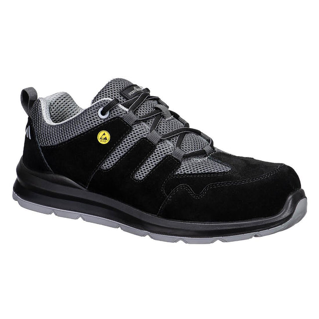 Composite Cow Suede Leather Trainer S1 ESD SR FO - Black/Grey