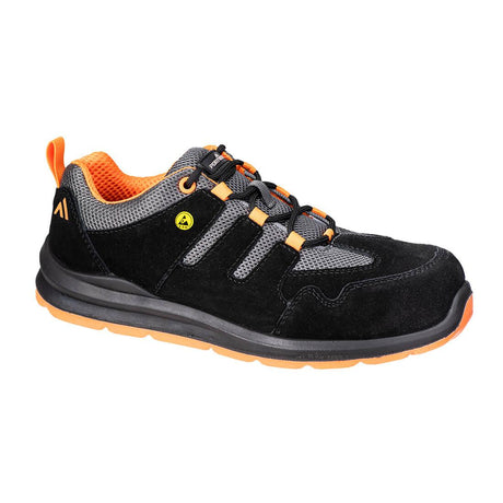 Composite Cow Suede Leather Trainer S1 ESD SR FO - Black/Orange