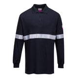 Modaflame Knit Anti-Static FR Long Sleeve Reflective Tape Polo Shirt - Navy