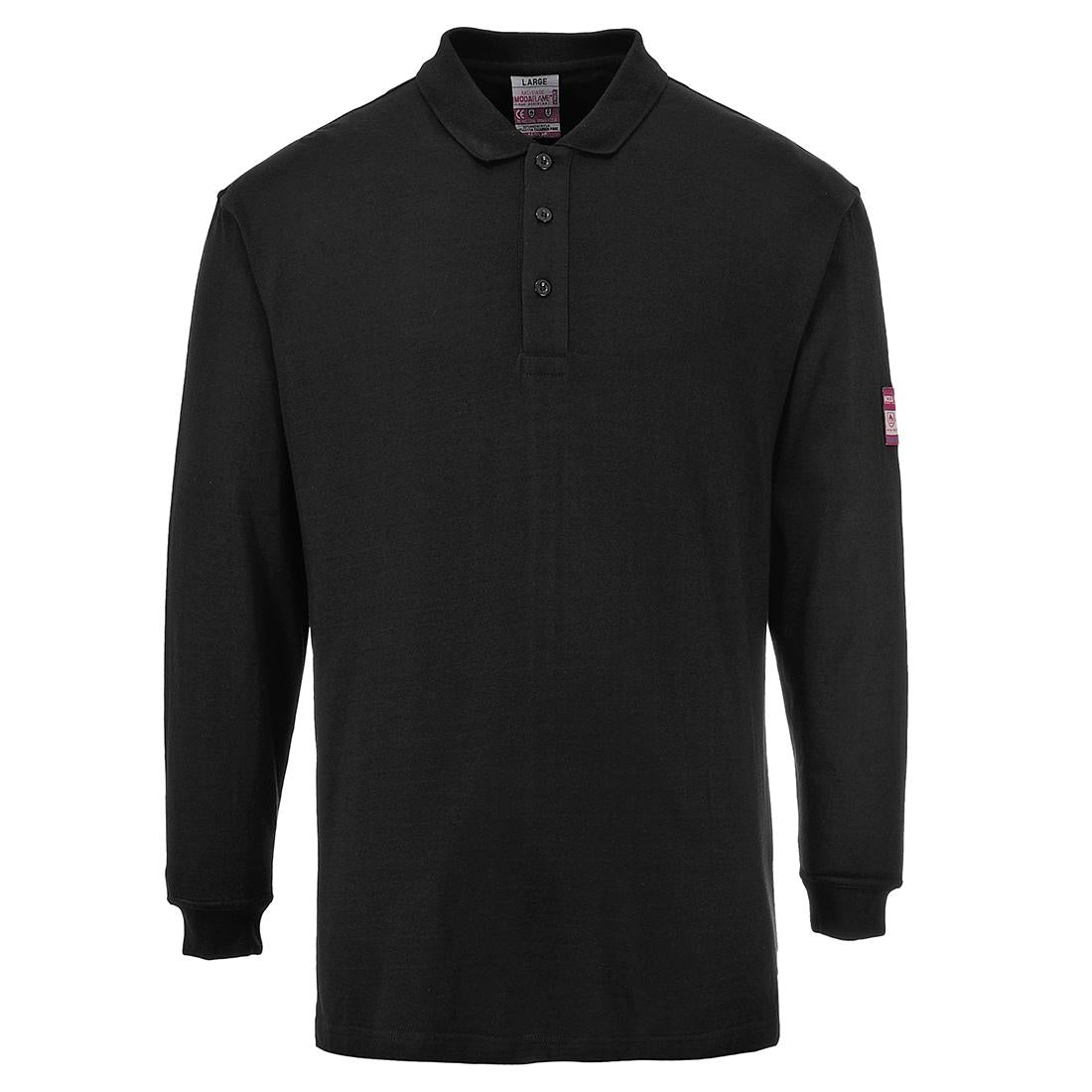 Modaflame Knit Anti-Static FR Long Sleeve Polo Shirt - Black