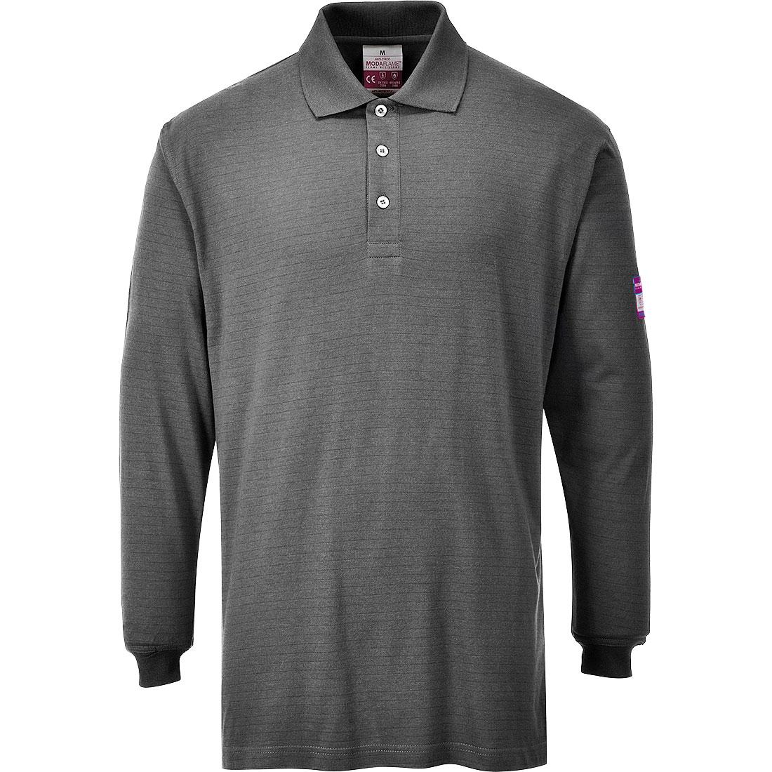 Modaflame Knit Anti-Static FR Long Sleeve Polo Shirt - Grey