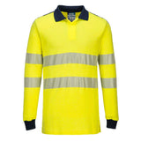 PW3 Modaflame Knit Hi-Vis FR Long Sleeve Polo Shirt - Yellow/Navy