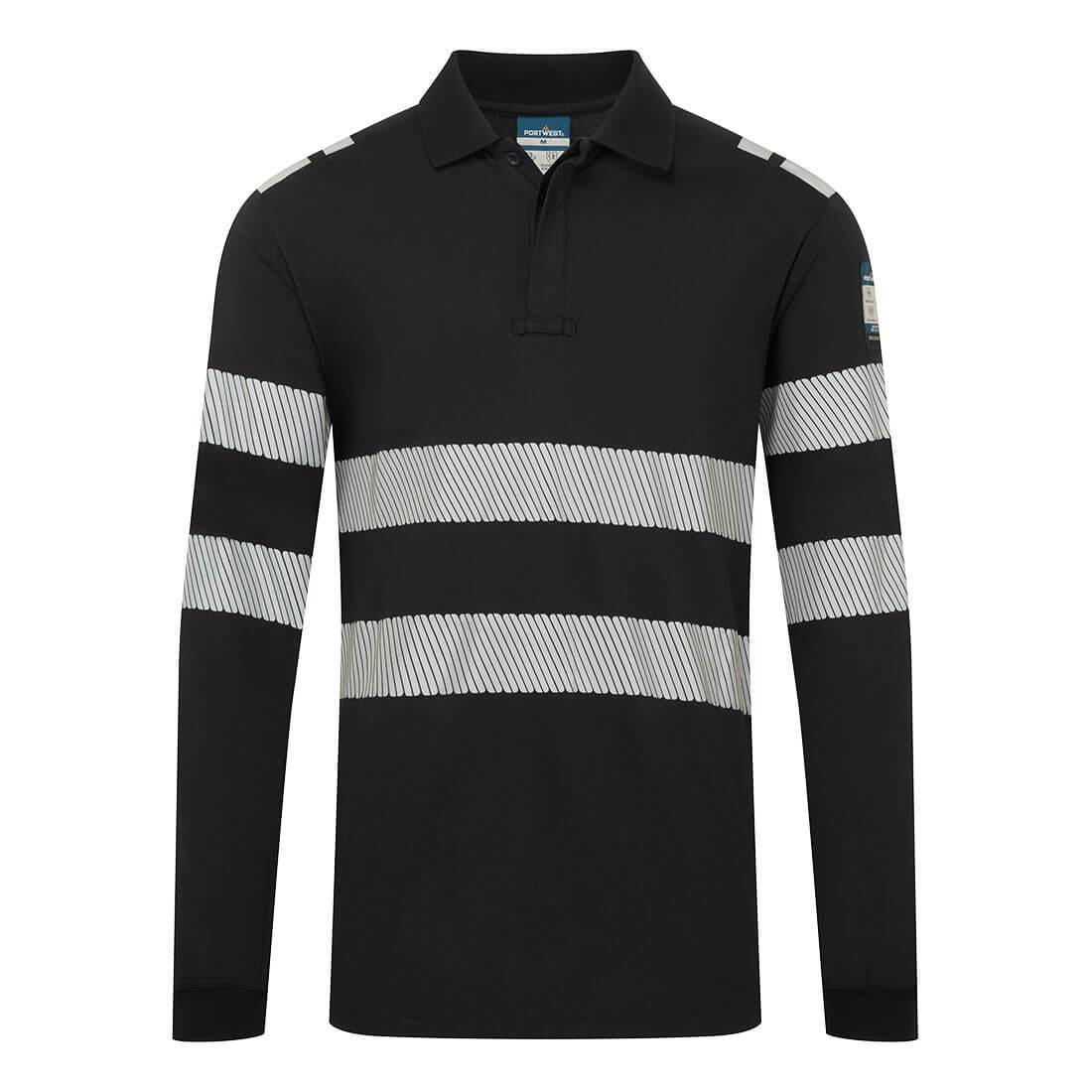 PW3 Modaflame Knit FR Long Sleeve Polo Shirt - Black