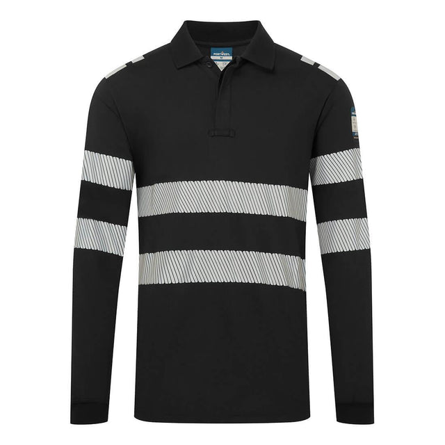 PW3 Modaflame Knit FR Long Sleeve Polo Shirt - Black