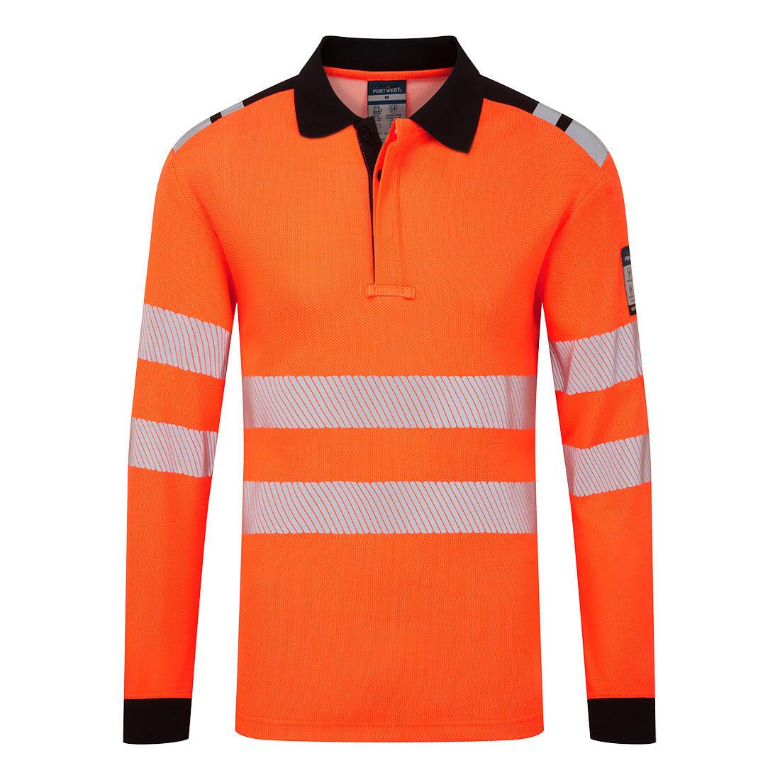 PW3 Modaflame Knit HVO FR Long Sleeve Polo Shirt - Orange/Black