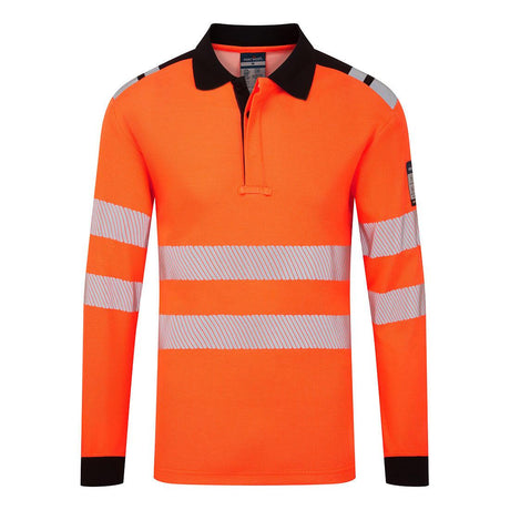 PW3 Modaflame Knit HVO FR Long Sleeve Polo Shirt - Orange/Black
