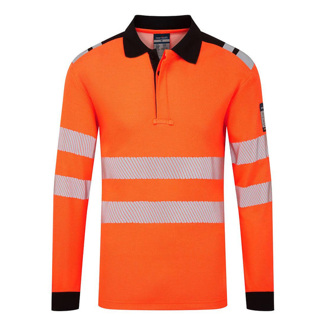 PW3 Modaflame Knit HVO FR Long Sleeve Polo Shirt - Orange/Black