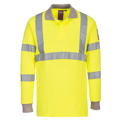 Modaflame Knit Hi-Vis Anti-Static FR Long Sleeve Polo Shirt - Yellow