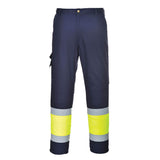 Hi-Vis Lightweight Contrast Class 1 Service Trousers - Yellow/Navy