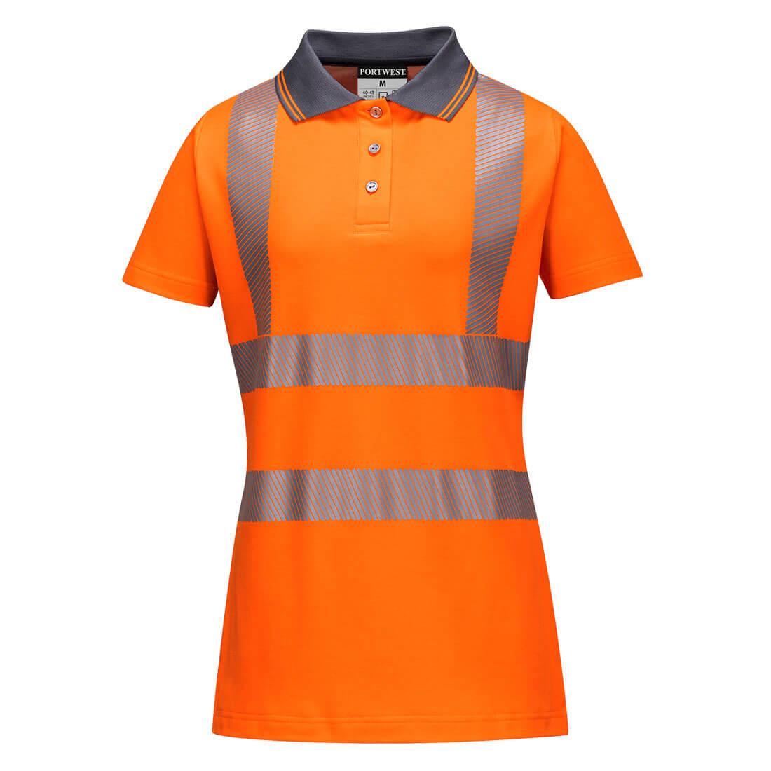 Hi-Vis Women's Cotton Comfort Pro Polo Shirt S/S - Orange/Grey