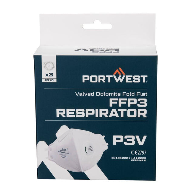 FFP3 Valved Dolomite Fold Flat Respirator (Pk3) - White