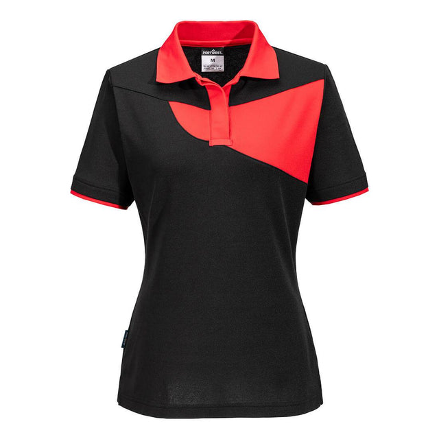 PW2 Women's Polo Shirt S/S - Black/Red