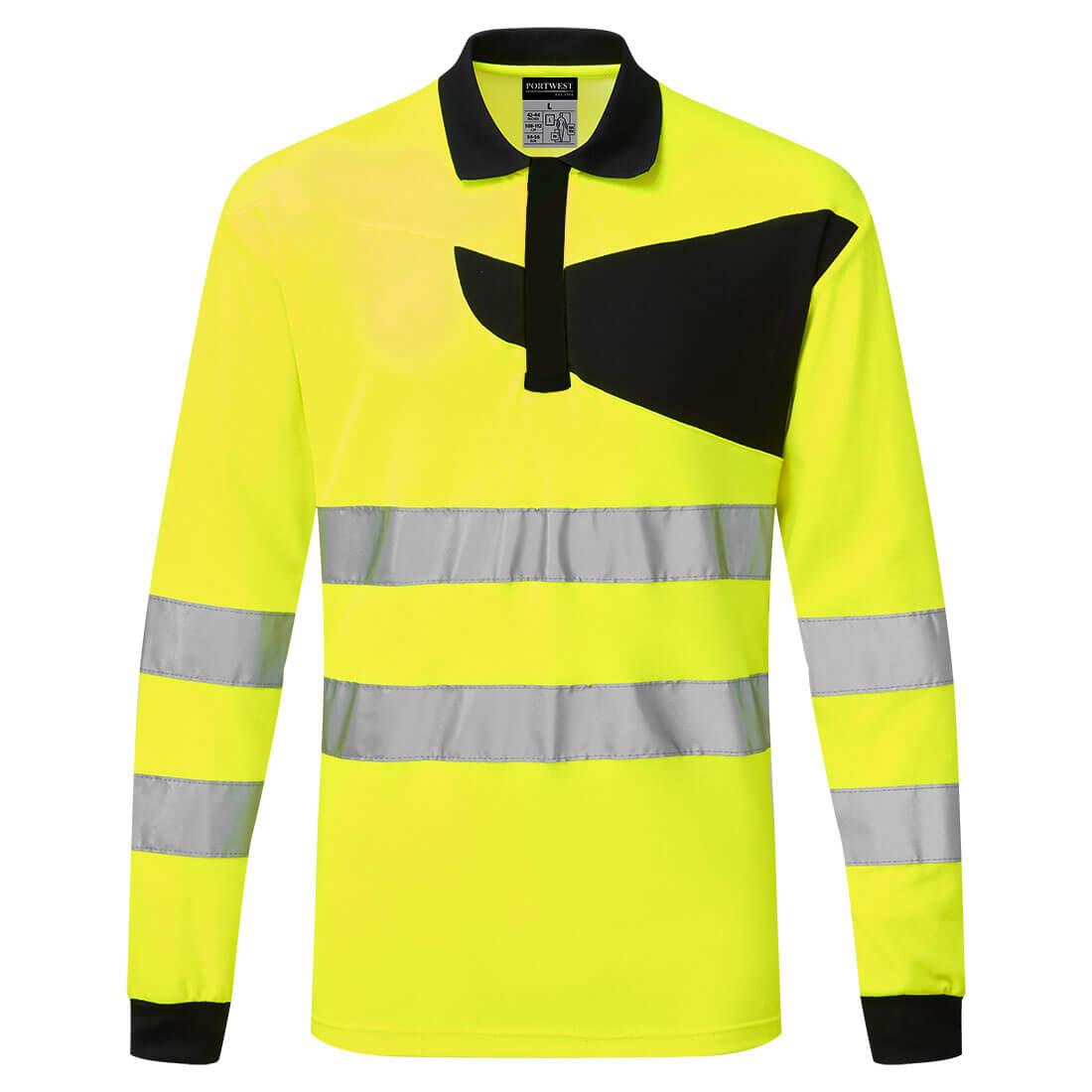 PW2 Hi-Vis Polo Shirt L/S - Yellow/Black