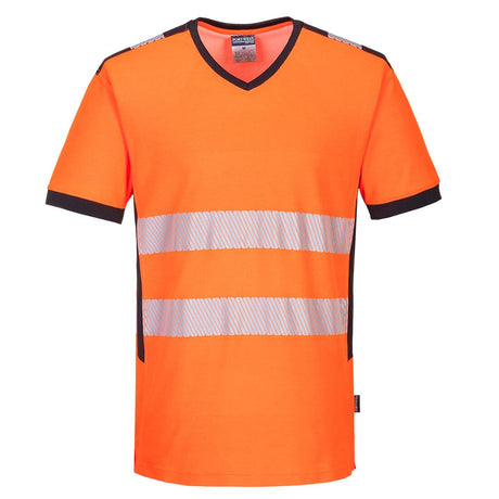 PW3 Hi-Vis V-Neck Mesh Insert T-Shirt S/S - Orange/Black