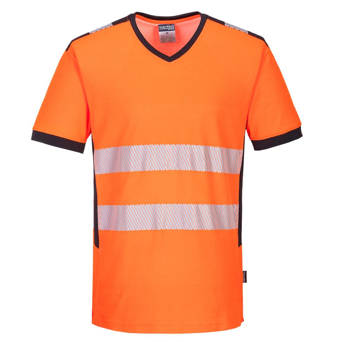 PW3 Hi-Vis V-Neck Mesh Insert T-Shirt S/S - Orange/Black