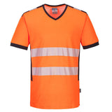 PW3 Hi-Vis V-Neck Mesh Insert T-Shirt S/S - Orange/Black