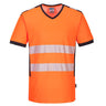 PW3 Hi-Vis V-Neck Mesh Insert T-Shirt S/S - Orange/Black