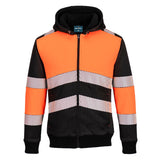PW3 Hi-Vis Zipped Class 1 Winter Hoodie - Orange/Black