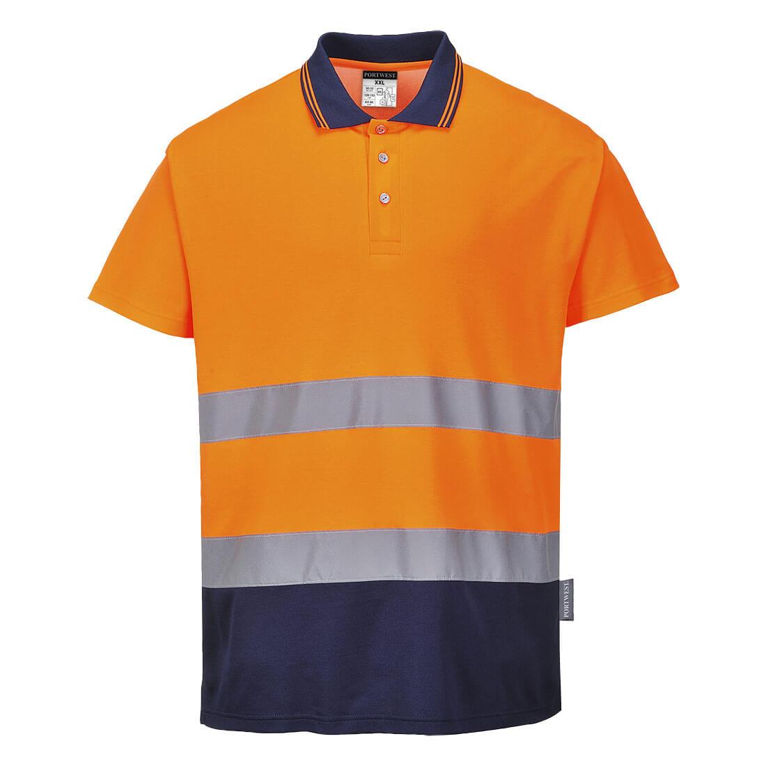Hi-Vis Cotton Comfort Contrast Polo Shirt S/S - Orange/Navy