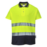 Hi-Vis Cotton Comfort Contrast Polo Shirt S/S - Yellow/Navy