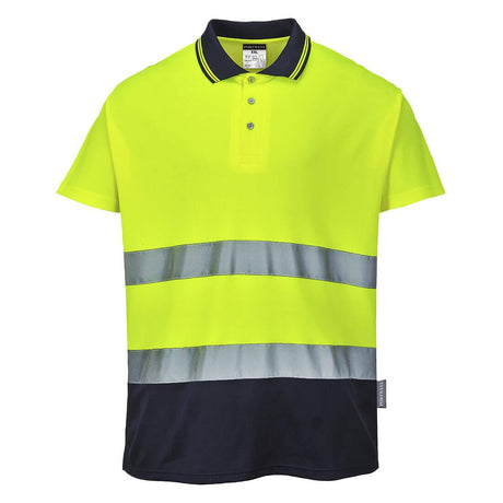Hi-Vis Cotton Comfort Contrast Polo Shirt S/S - Yellow/Navy
