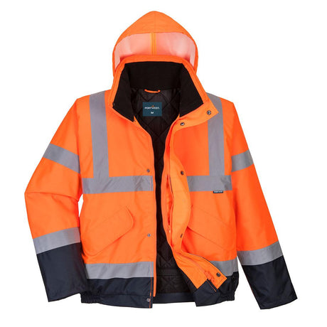 Hi-Vis Contrast Winter Bomber Jacket - Orange/Navy