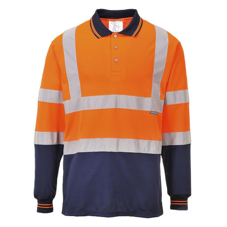 Hi-Vis Contrast Polo Shirt L/S - Orange/Navy