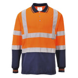 Hi-Vis Contrast Polo Shirt L/S - Orange/Navy