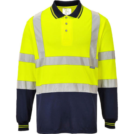 Hi-Vis Contrast Polo Shirt L/S - Yellow/Navy