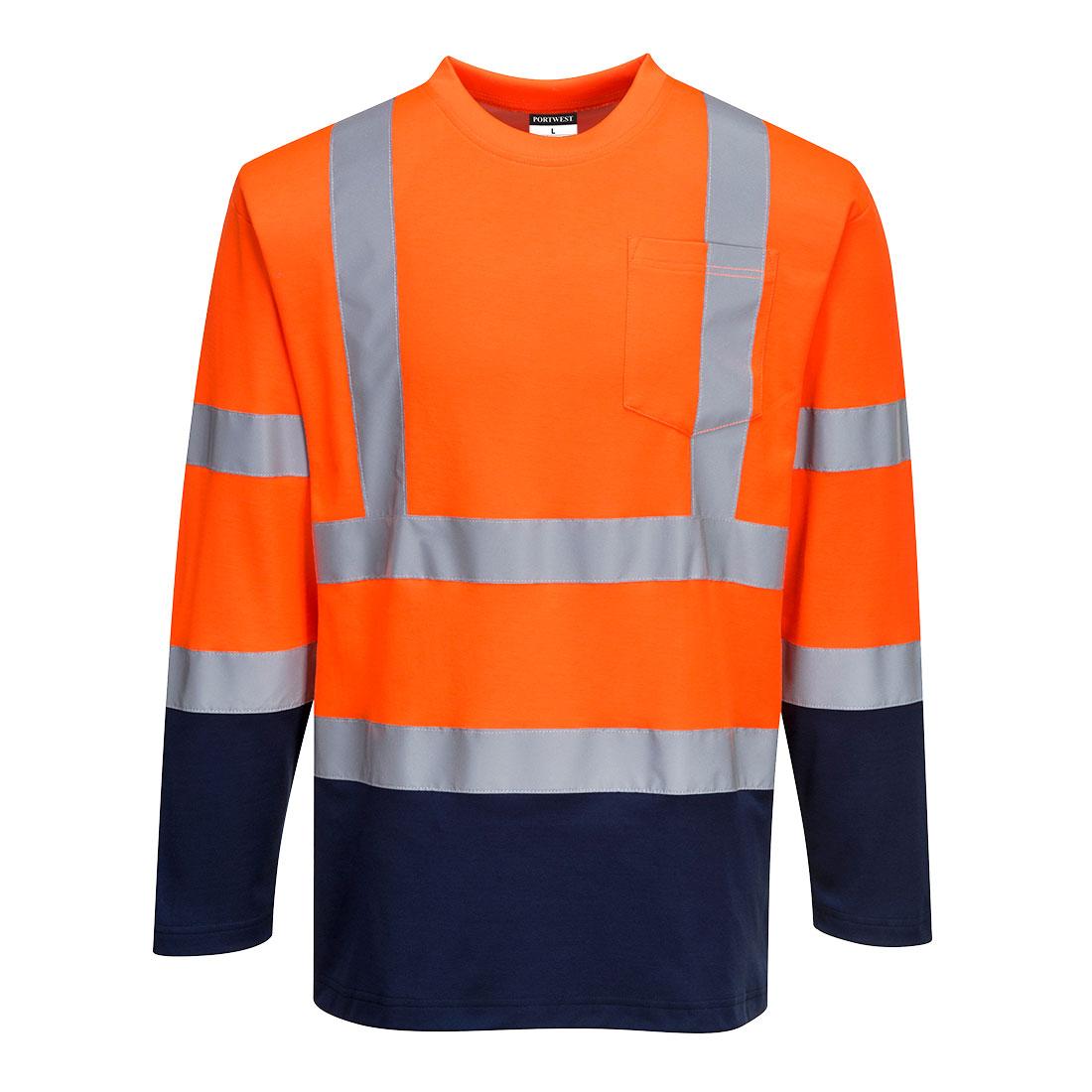 Hi-Vis Cotton Comfort Contrast T-Shirt L/S - Orange/Navy