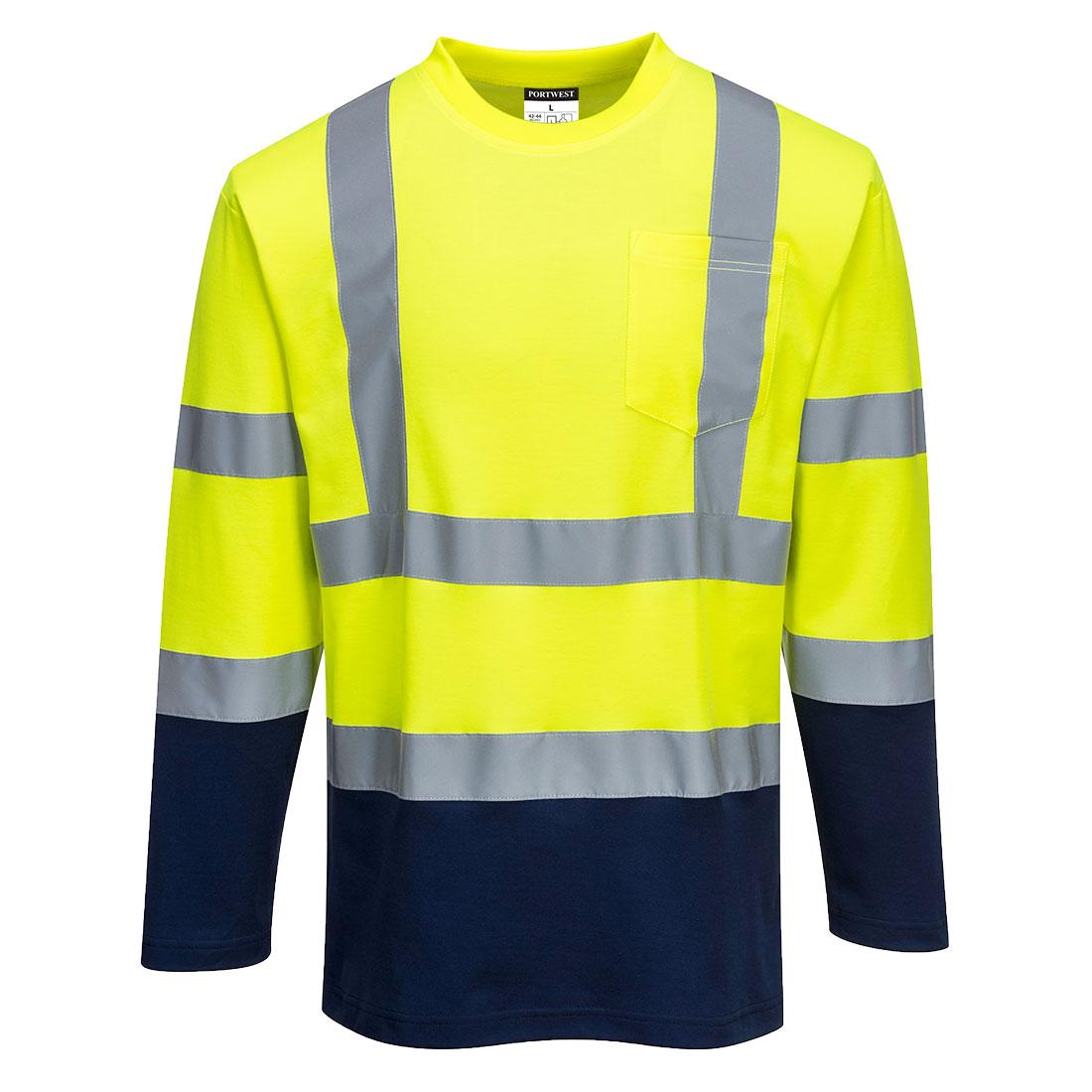 Hi-Vis Cotton Comfort Contrast T-Shirt L/S - Yellow/Navy