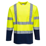 Hi-Vis Cotton Comfort Contrast T-Shirt L/S - Yellow/Navy