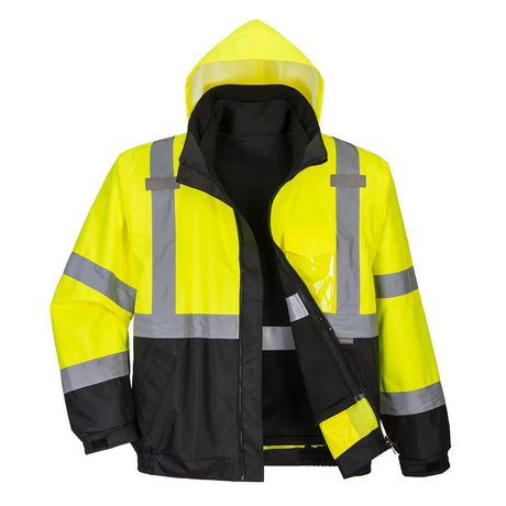 Hi-Vis 3-in-1 Contrast Premium Bomber Jacket - Yellow/Black