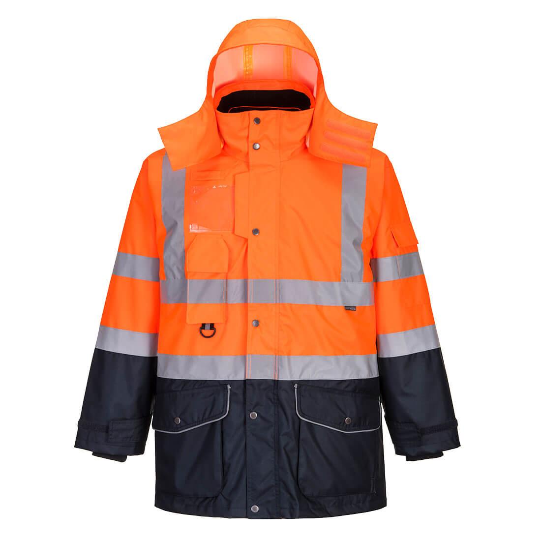 Hi-Vis Breathable 7-in-1 Contrast Traffic Jacket - Orange/Navy