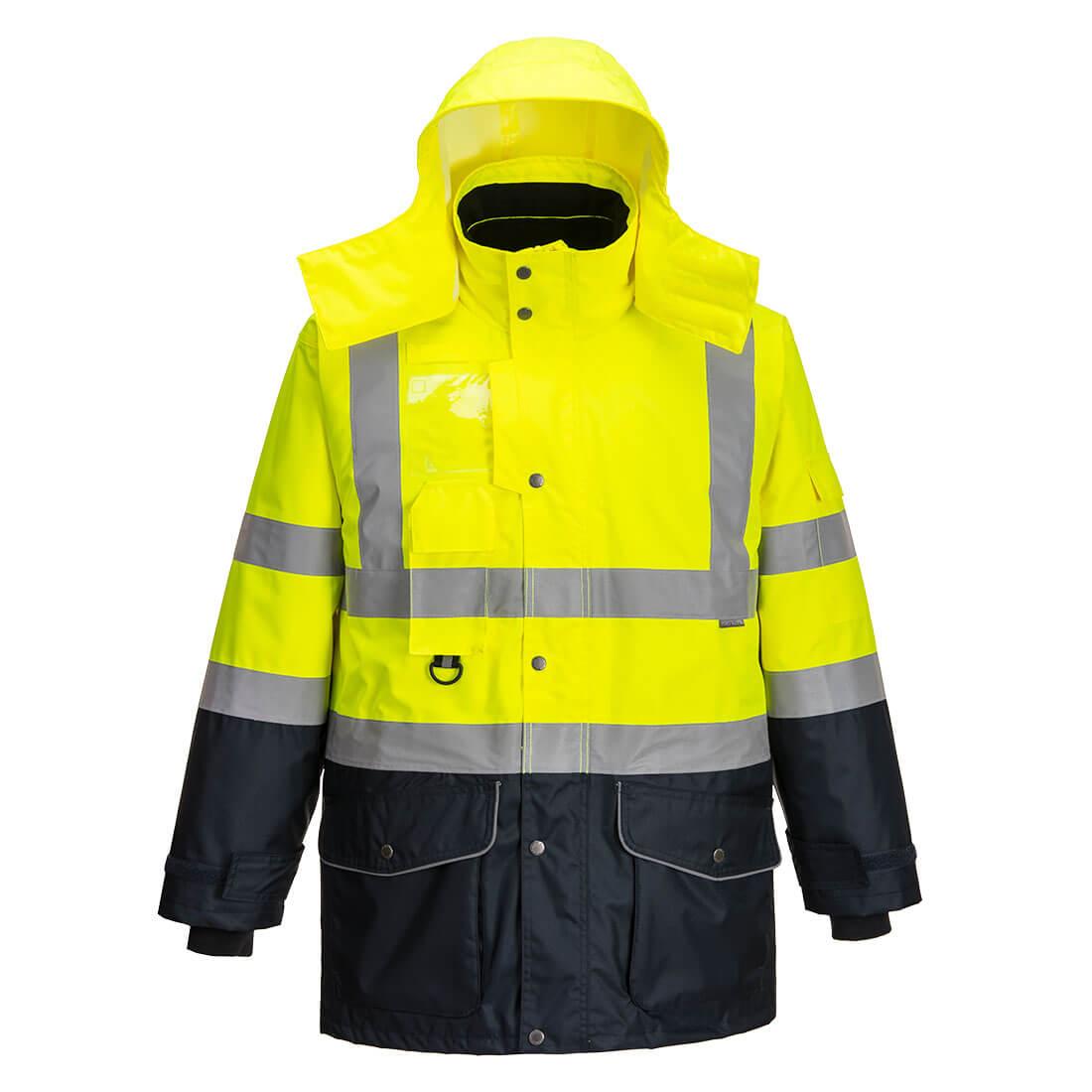 Hi-Vis Breathable 7-in-1 Contrast Traffic Jacket - Yellow/Navy