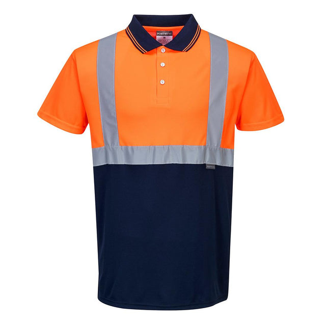 Hi-Vis Contrast Polo Shirt S/S - Orange/Navy