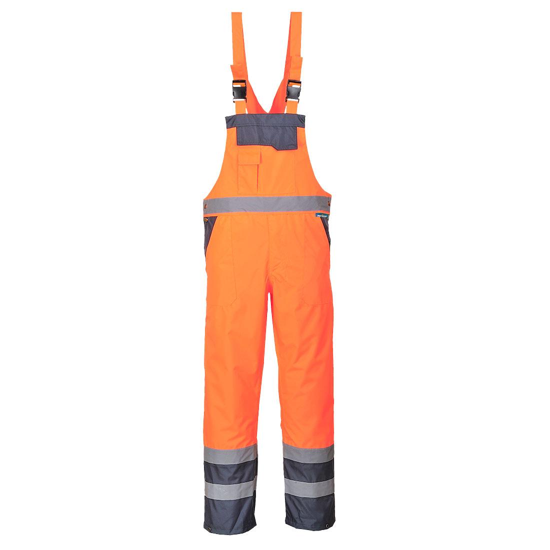 Hi-Vis Breathable Contrast Rain Bib and Brace - Orange/Navy