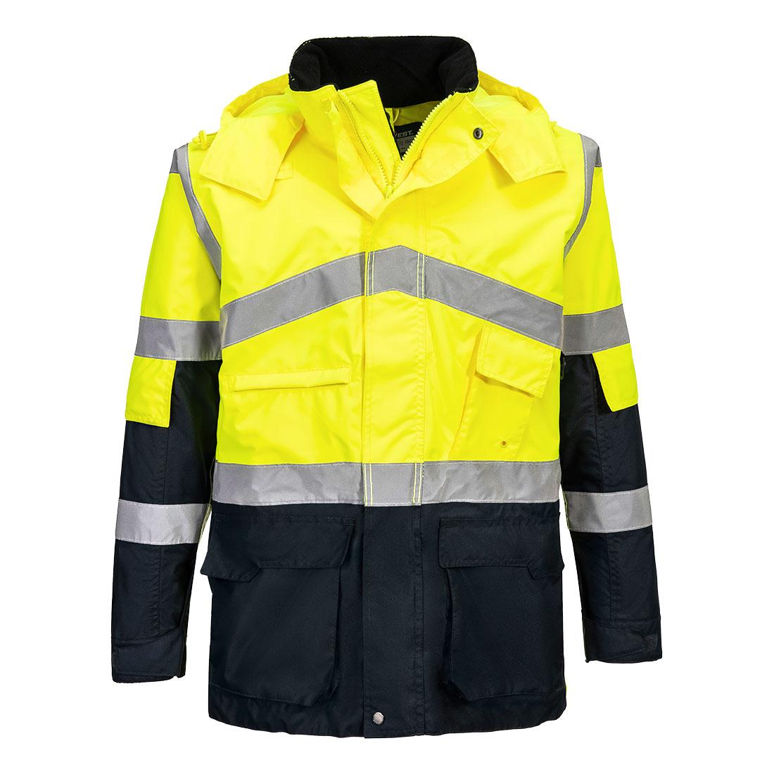 Hi-Vis Breathable Contrast Rain Jacket - Yellow/Navy