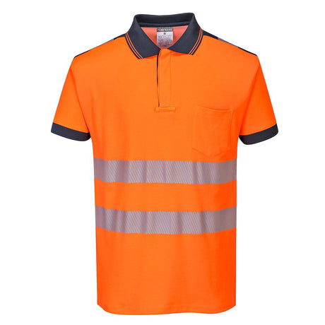 PW3 Hi-Vis Cotton Comfort Polo Shirt S/S - Orange/Navy