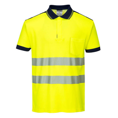 PW3 Hi-Vis Cotton Comfort Polo Shirt S/S - Yellow/Navy