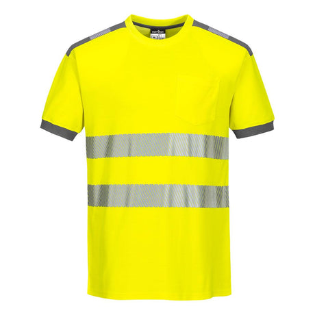 PW3 Hi-Vis Cotton Comfort T-Shirt S/S - Yellow/Grey